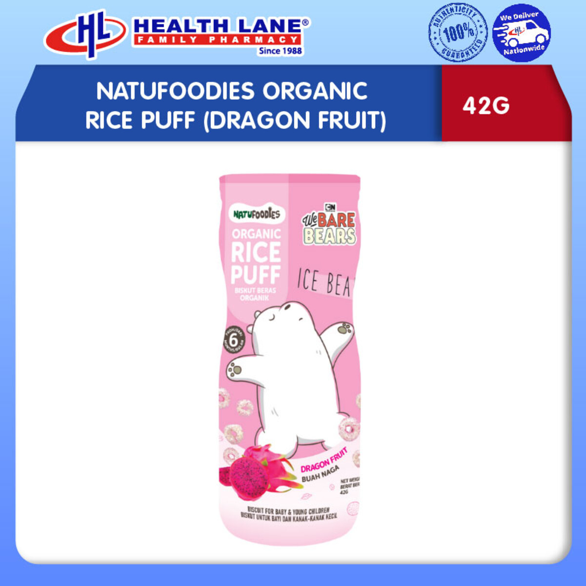 NATUFOODIES ORGANIC RICE PUFF (DRAGON FRUIT, 42G)